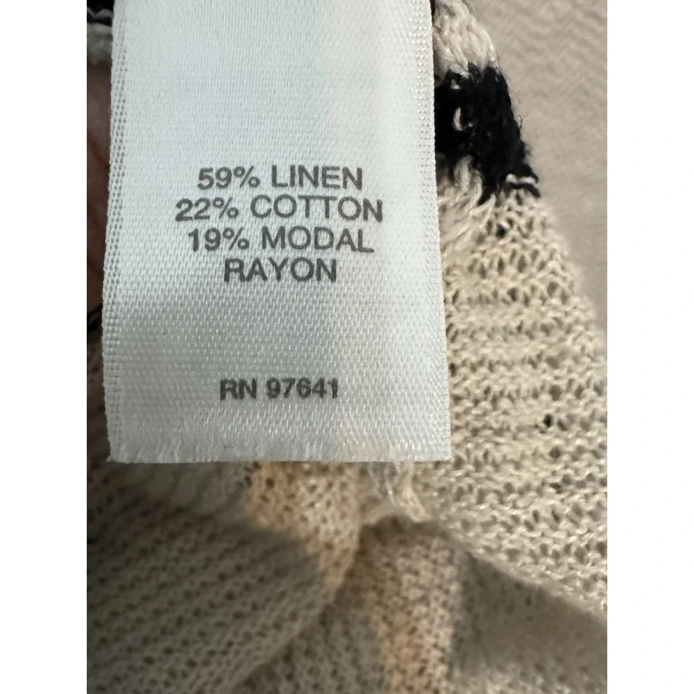 J Jill Tan Black Pink Knit Lightweight Open Cardigan Striped Linen Cotton Medium